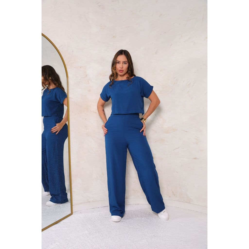 Conjunto Feminino Viscolinho Calça Pantalona Wide Leg e Blusa Soltinha Elegante Casual Premium