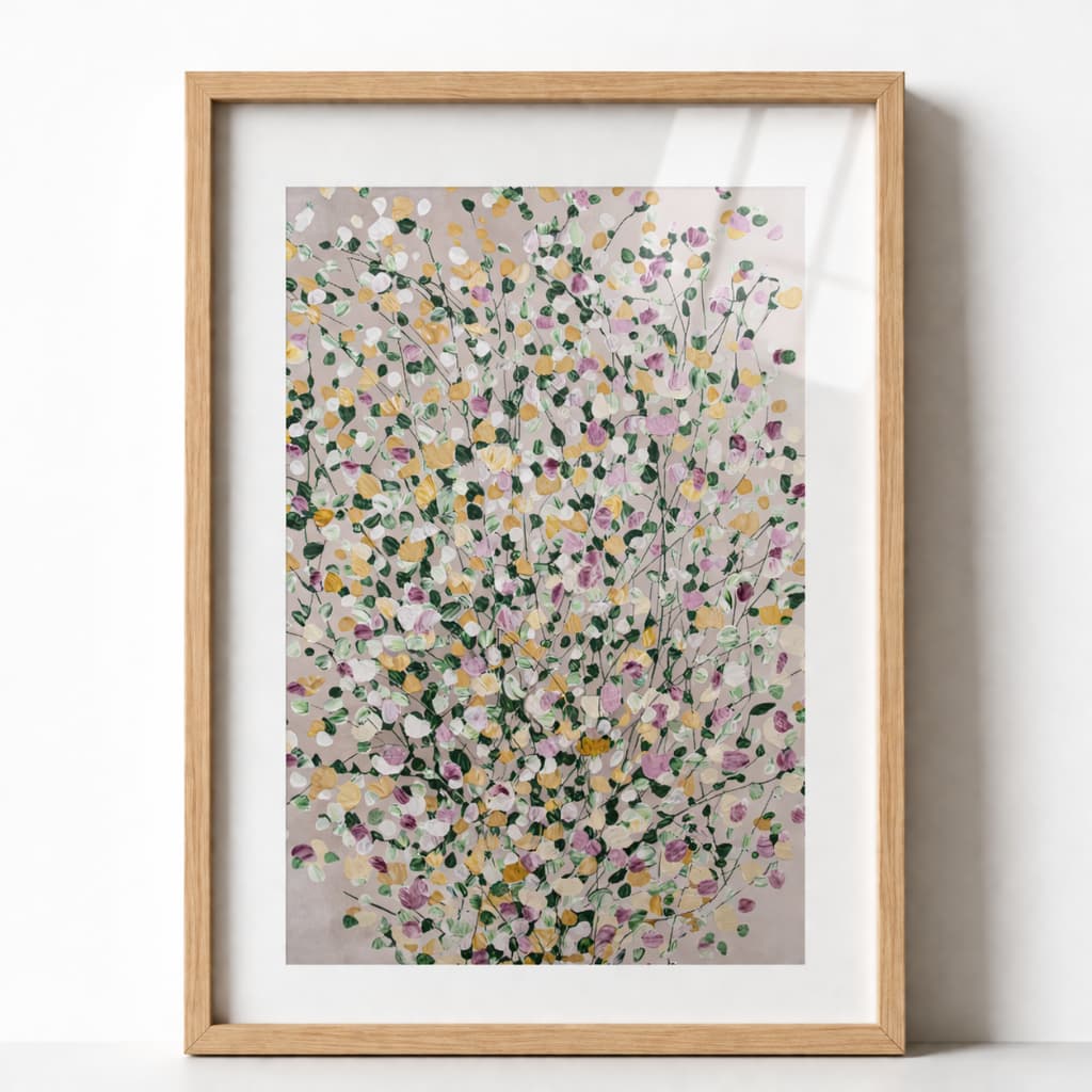 Quadro Decorativo Abstrato Floral Delicado Tons Pastéis Quarto Moderno Com Moldura e Vidro