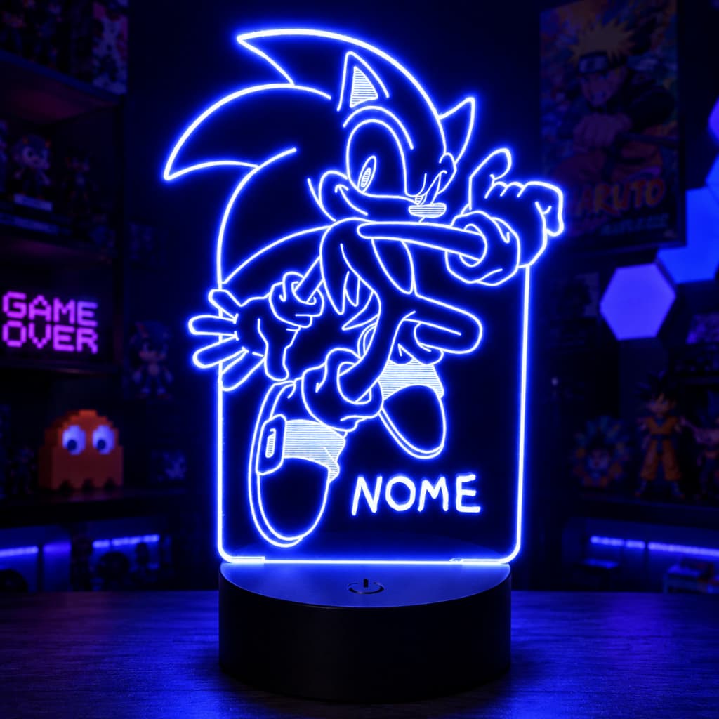Luminária Nerd do Sonic Luz Noturna Colorida Decoração Geek Quarto Gamer Presente Dia dos Namorados