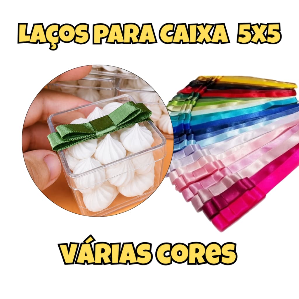 Laços Prontos para Caixinha Acrílica 5x5 Laços de 5cm + Fita de 30cm para Caixa de Acetato 5x5
