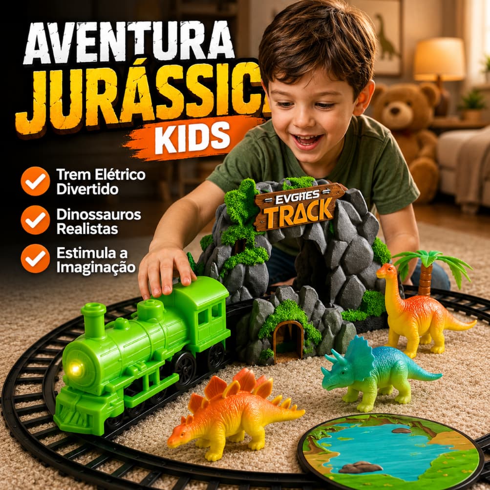 Trem Elétrico Dinossauros Brinquedo Locomotiva Trilhos Presente Educativo Infantil Luz Criança
