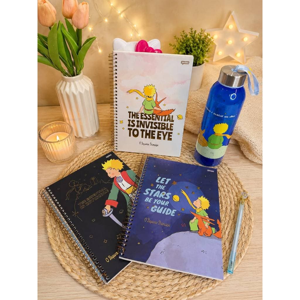 Kit Caderno 1 Matéria Pequeno Princípe + Squeeze 750ML