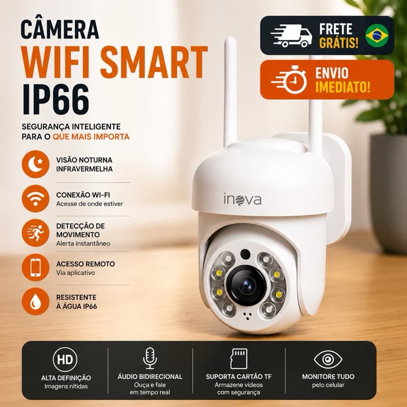 Câmera WiFi IP66 Inova Segurança Visão Noturna Câmera Inteligente HD