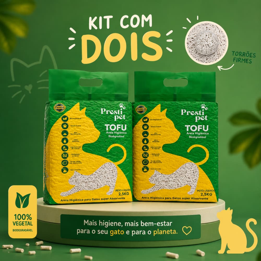 Kit 2 Areia De Tofu PREMIUM Alta Absorção Com Torrões Firmes