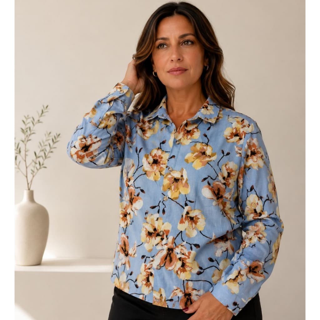 Camisa Social Feminina Estampada Outono Elegante Manga Longa Botão