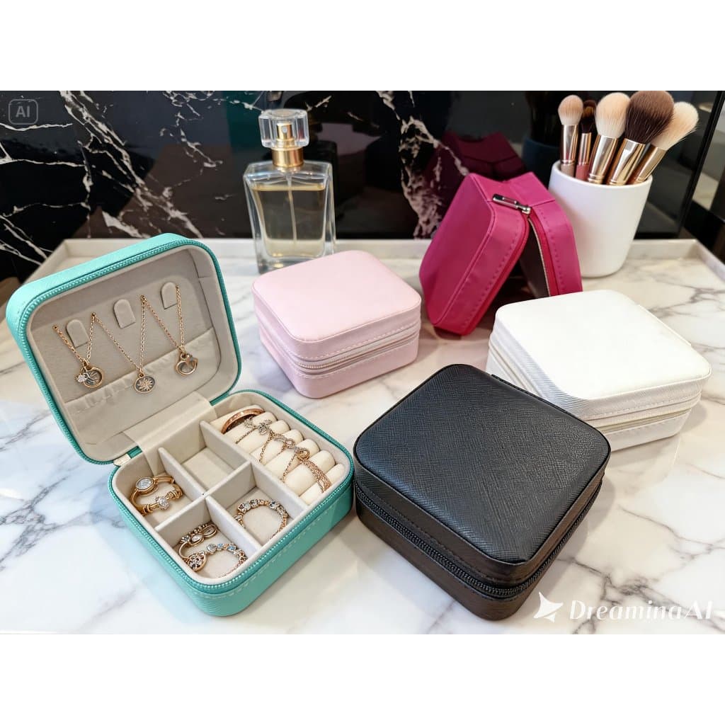 Mini Caixa de Jóias para viagens Portátil com Veludo Interno Protetor 10x10x5cm cores com ziper