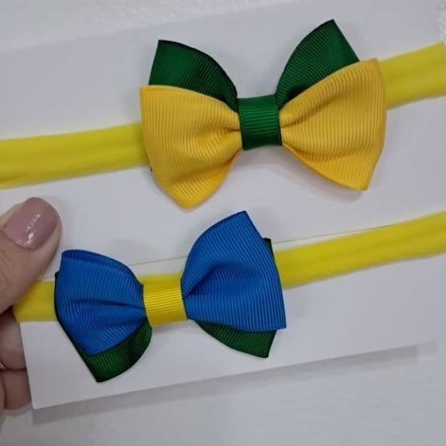 Faixas de bebê do Brasil tema copa amarelo e verde faixa de cabelo infantil