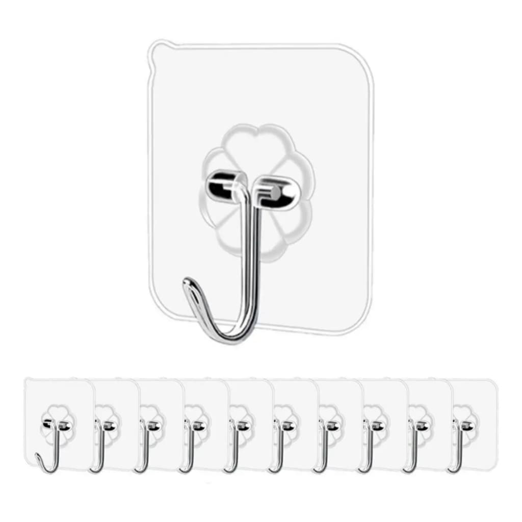 KIT 10 GANCHOS MÓVEL AUTOCOLANTE SUPER RESISTENTE À PROVA D'AGUA TRANSPARENTE ORGANIZADOR LAVANDERIA