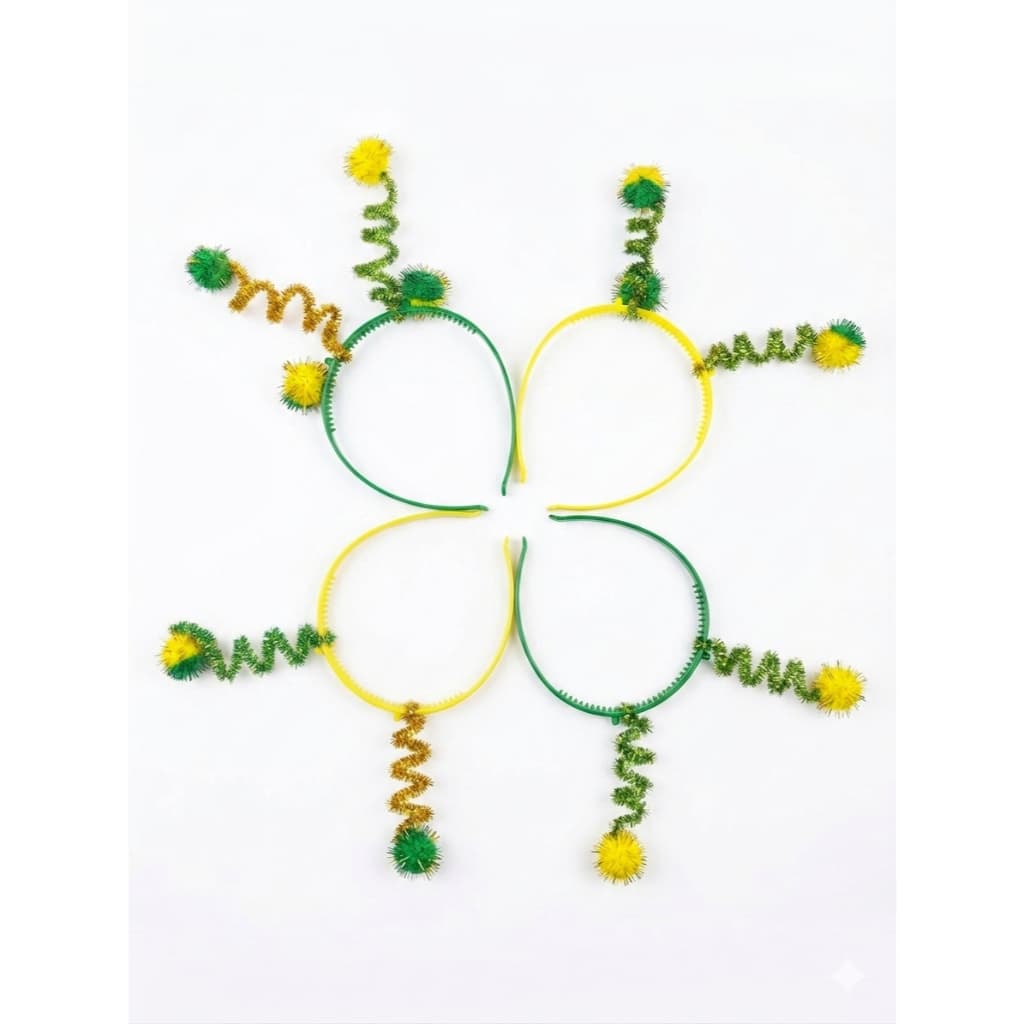 Tiara Brasil Copa Do Mundo Verde E Amarela Torcedor Mola Pompons