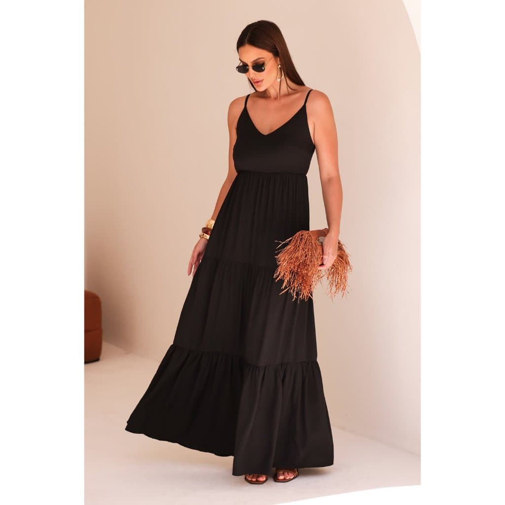 Vestido Longo Feminino Crepe Slub Elegante Fluido Jéssica | Livny