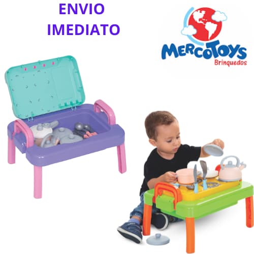 Brinquedo Infantil Fogão Portátil Baby Gourmet Com Panelinhas Rosa ou Verde Mercotoys