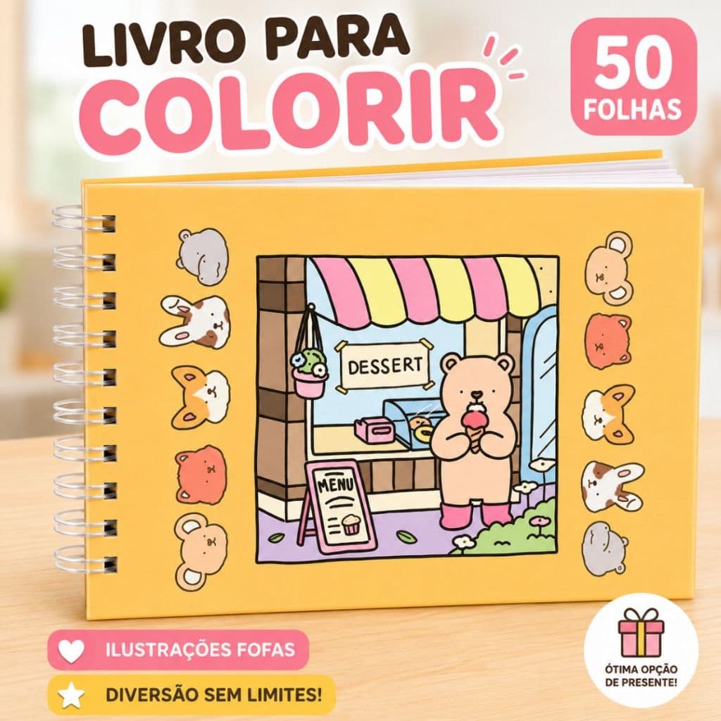 Livro Para Colorir 50 Folhas Infantil Cute Wire-O Capa Dura Anti Estresse Sortido