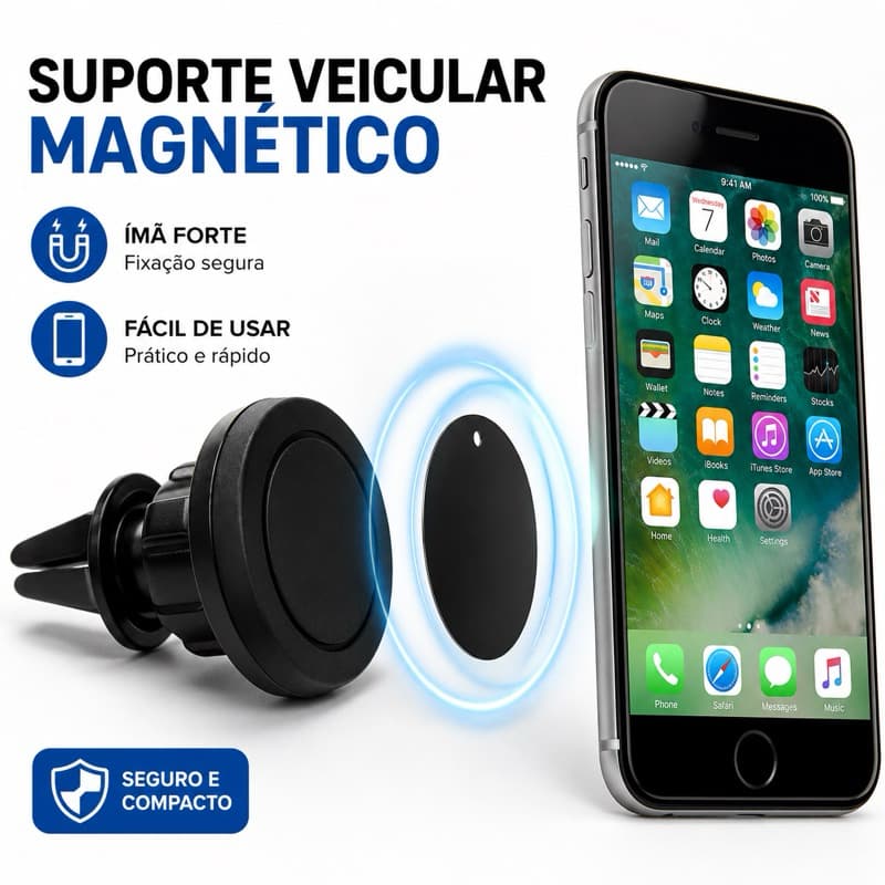 Suporte Para Celular Veicular Magnético Universal Com Ímã Forte