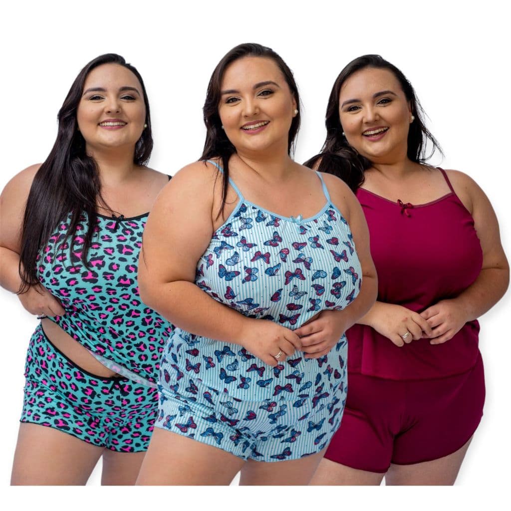 Kit 3 Pijamas Plus Size Short Doll Plus Size Baby Doll Moda Feminina Cores Variadas