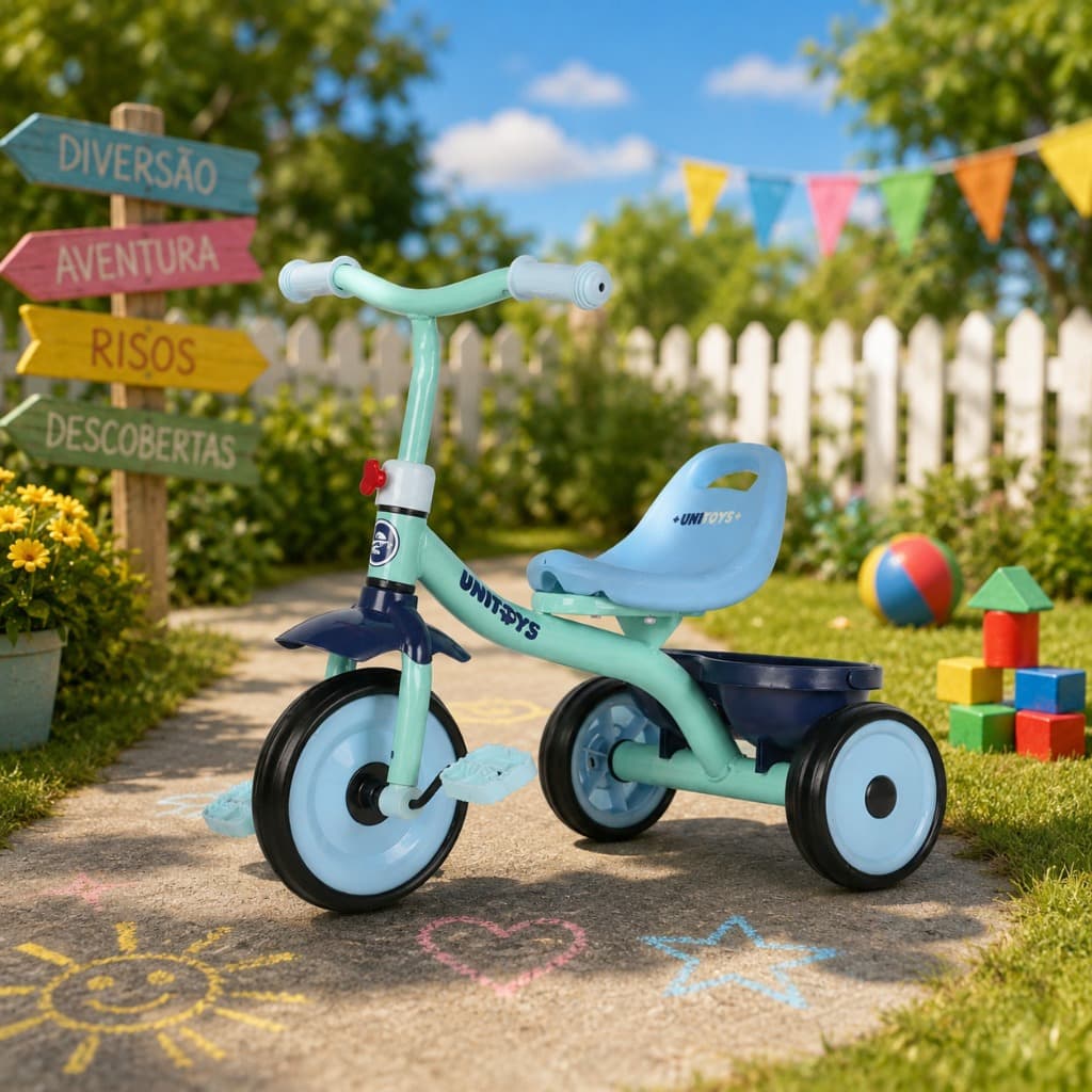 Bicicleta Triciclo Infantil Com Pedais E Cesta Azul Veículo Criança Brinquedo