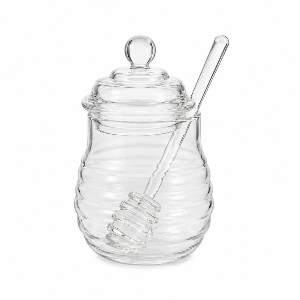 Meleira de Vidro 300ml com Pegador e Tampa 13x7,5cm