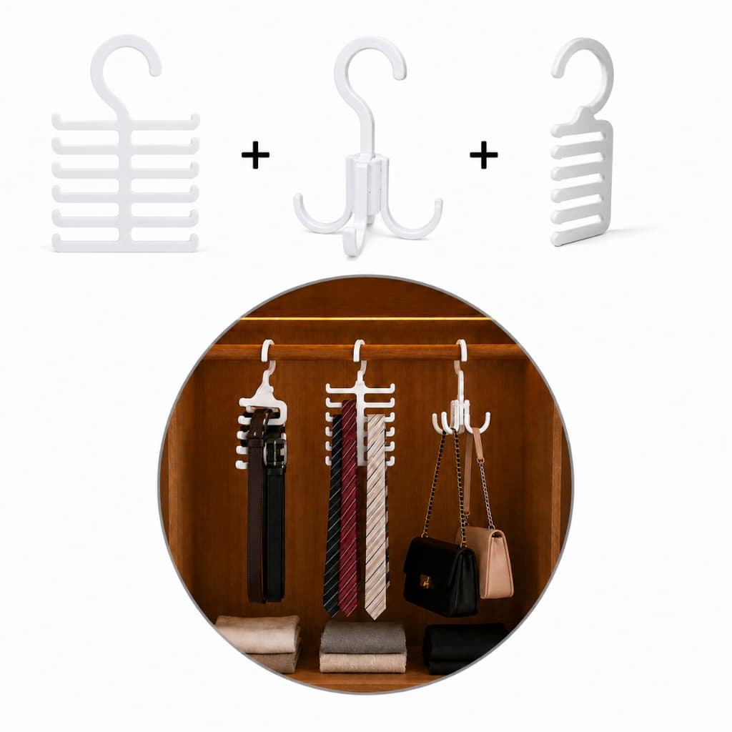 Suporte Organizador de  Gravatas Cintos Bolsas para Guarda-Roupa Kit Economizador de Espaço Compacto