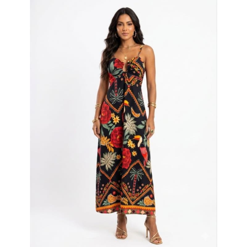 Vestido Longo Estampado Com Elástico