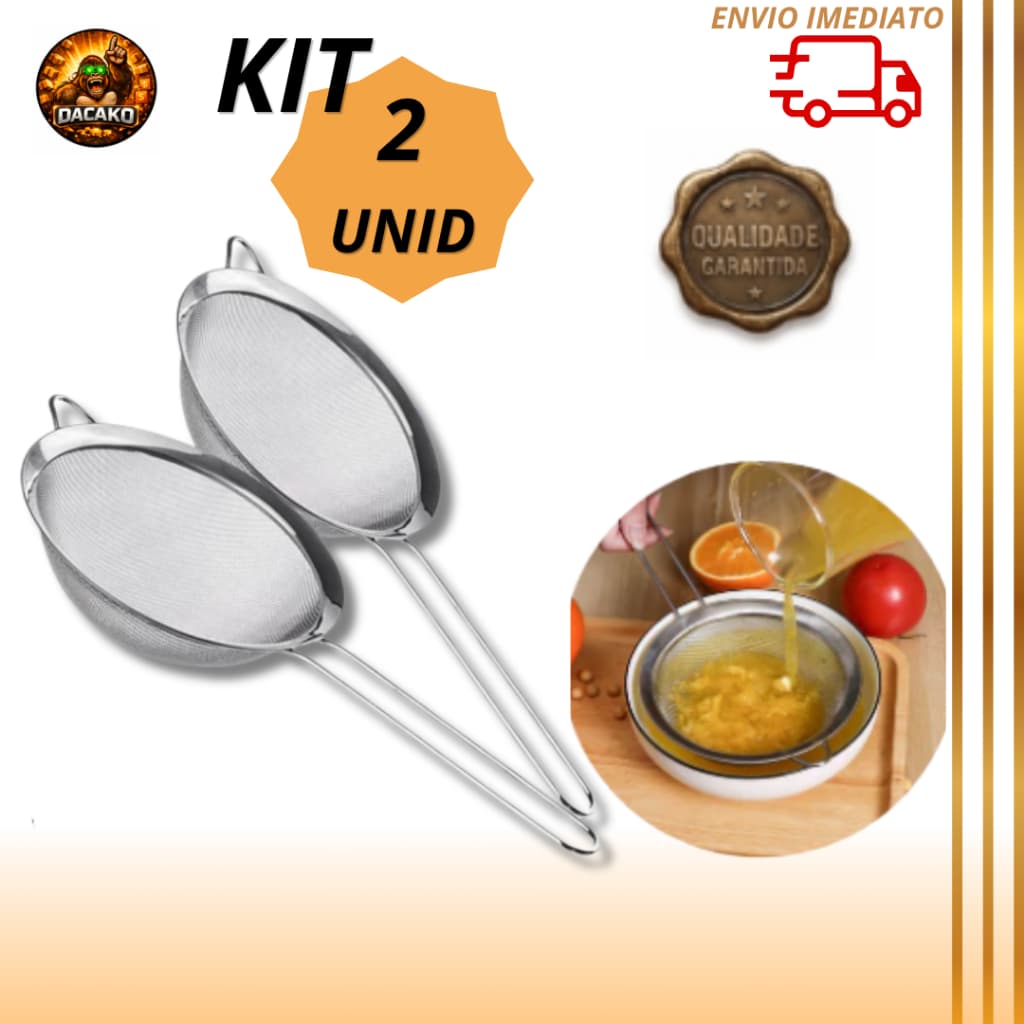 Peneiras Coador 16/18  Inox Cozinha com Peneira Fina Resistente Utensílio Culinário Gourmet Manual