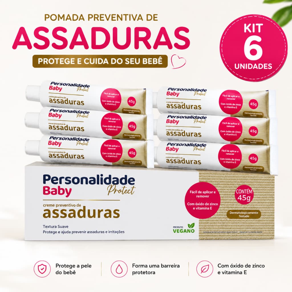 Kit com 6 Creme Pomada de Assadura Bebe 45gr Cada - Personalidade Baby
