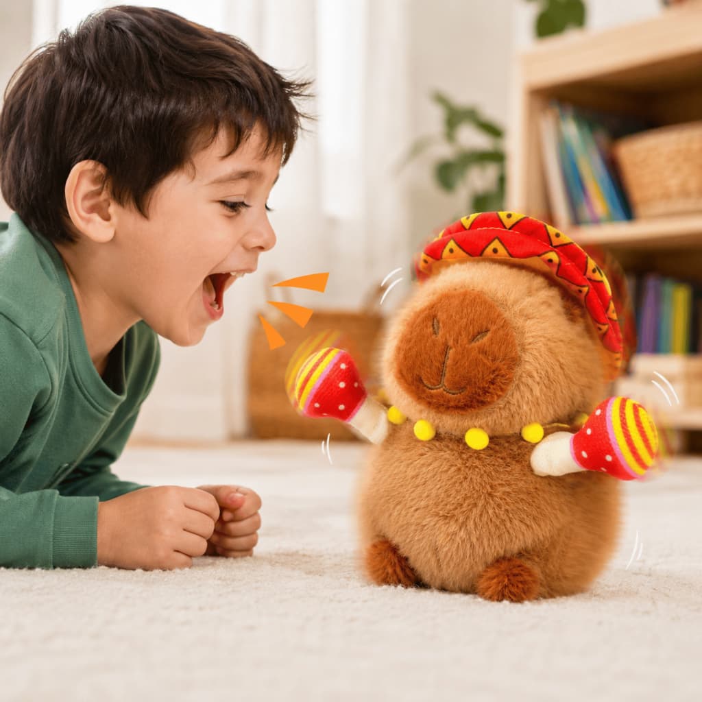 Capivara de Pelúcia Interativa que Fala Repete e Treme Brinquedo Infantil Divertido Macio