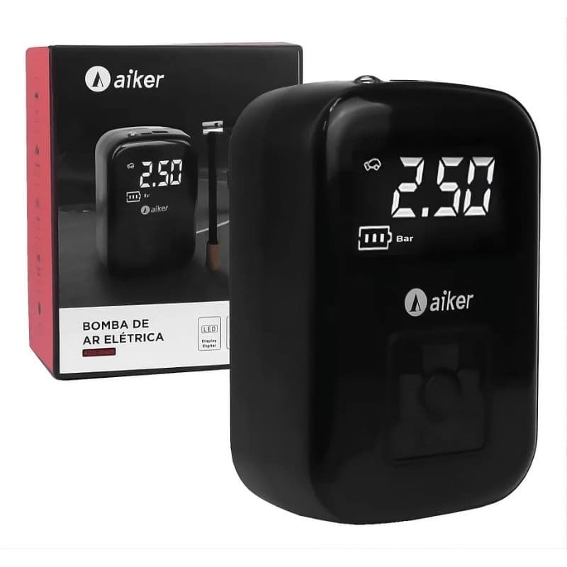 Bomba De Ar Portátil Digital Aiker ACO-15025 150 PSI Compressor De Pneu Recarregável Sem Fio Para Carro Moto, Bike, Bola