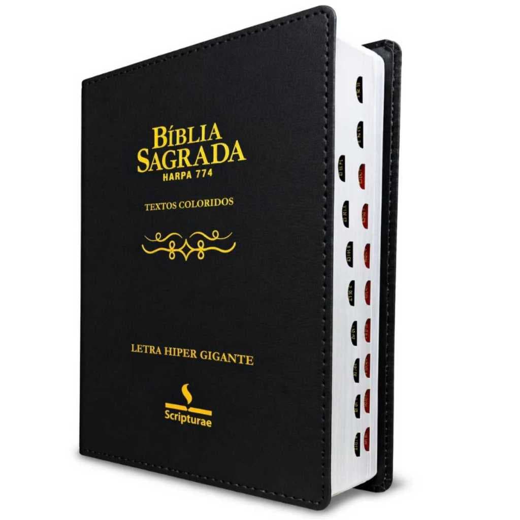 Bíblia Sagrada Letra Grande RC harpa cristã capa luxo Costurada texto e mapas colorido