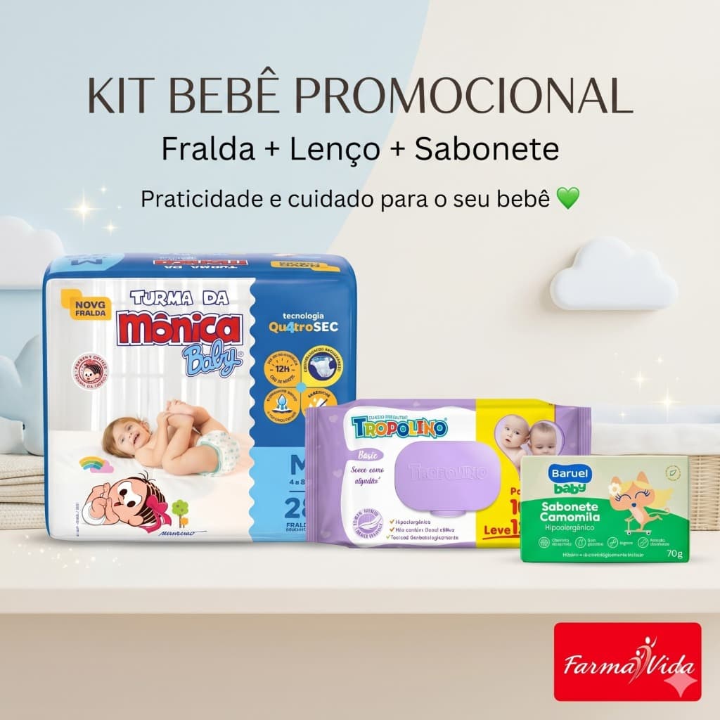 Kit Bebê Promocional Fralda Jumbo + Toalha Umedecida + Sabonete Baruel Baby