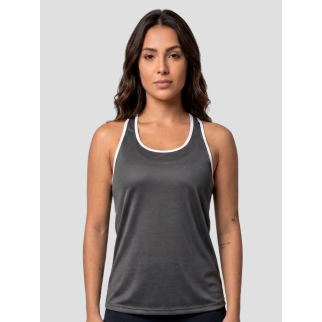 Blusa Regata Fitness Feminina Tecido Dry Fit Texturizado Cinza