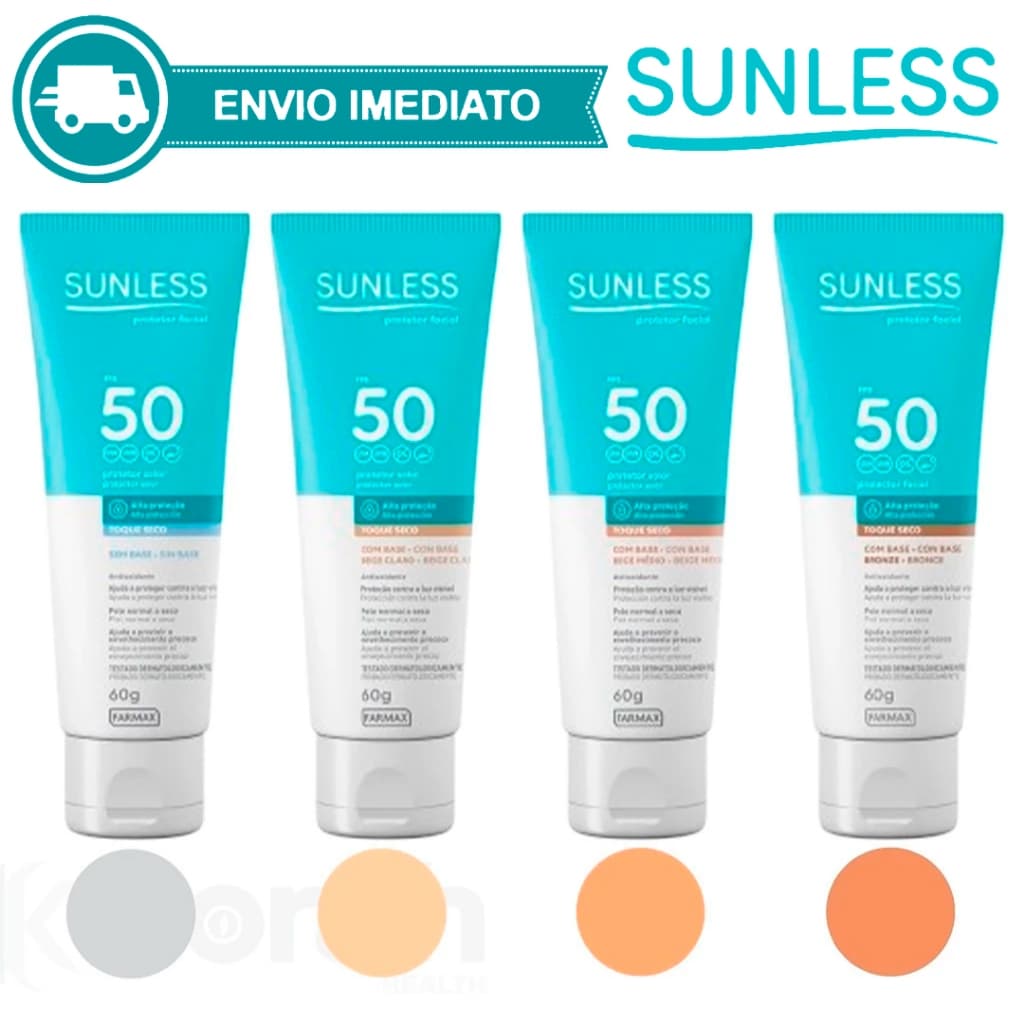 Protetor Solar Facial Sunless FPS 50 Farmax 60g A Escolher Incolor Bege Claro Médio Envio Imediato