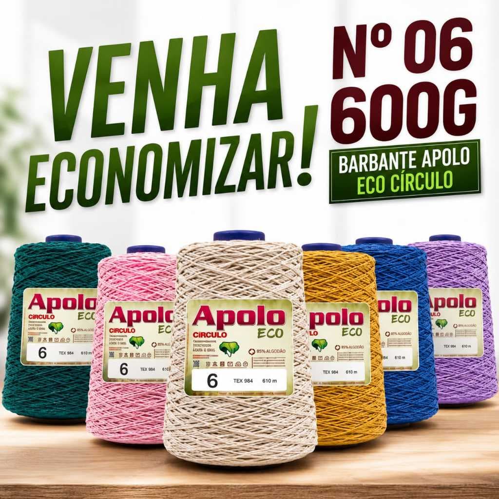 Barbante Apolo Eco N°6 600g 610 Metros Para Crochê e Artesanato