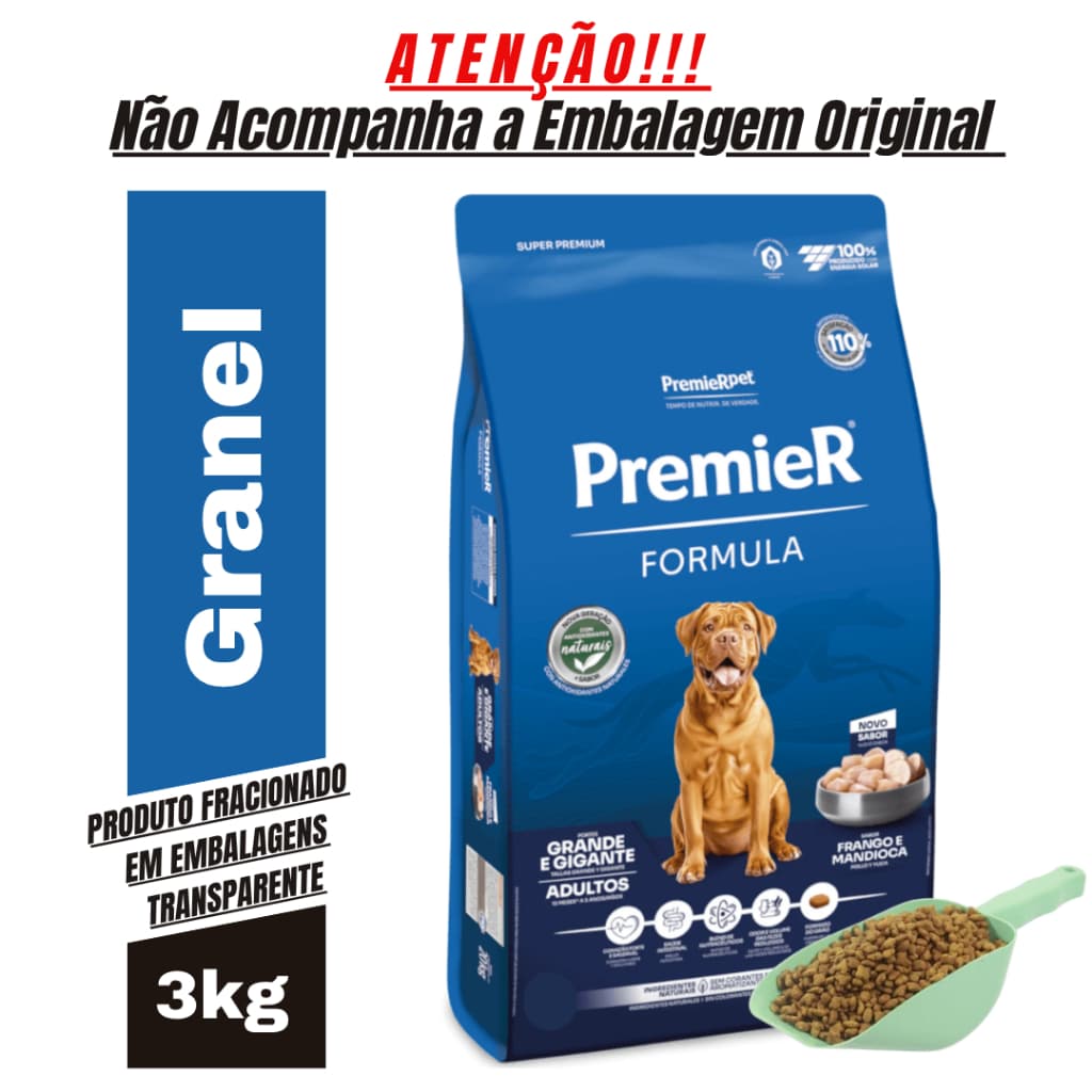 Kit 3Kg a Granel Ração Para Cachorro Premier Pet Raças Grandes e Gigantes