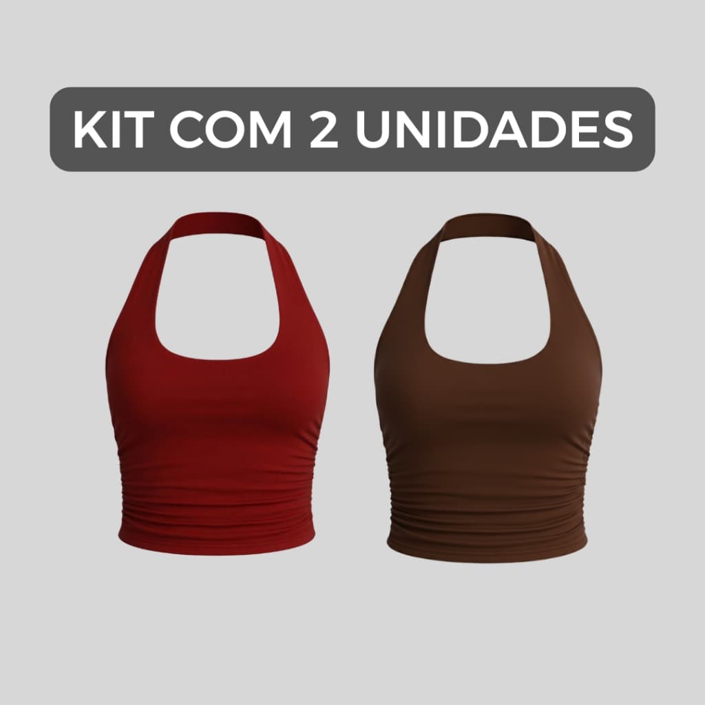 Kit 2 Top Cropped Feminino Frente Única Franzido Ajustado ao Corpo Costas Nua Blusa Feminina Suplex Moda Academia