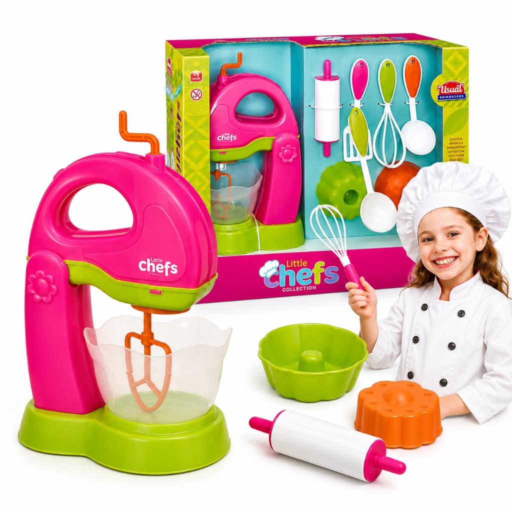 Batedeira De Brinquedo Infantil Completa Com Acessórios Little Chefs Rosa