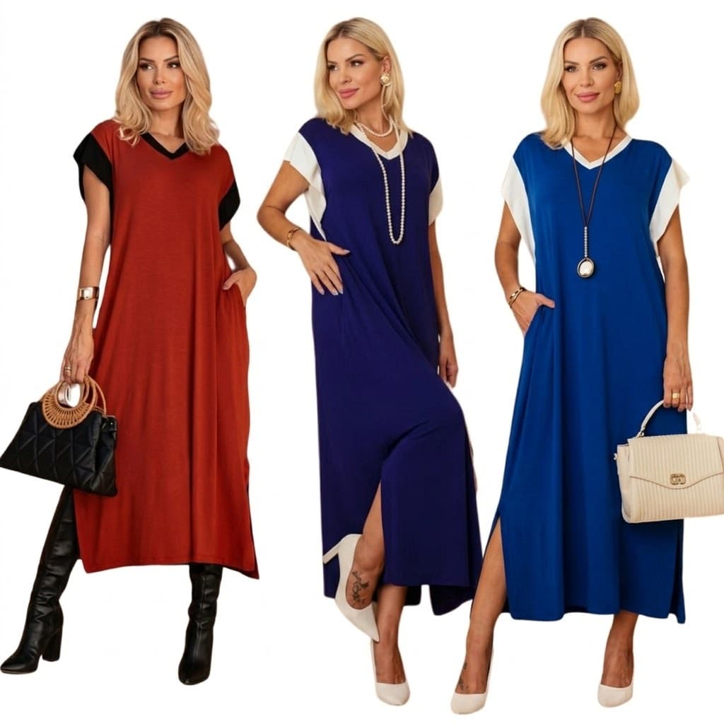 vestido midi feminino elegante moderno confortável soltinho casual manga curta com detalhe tendência estiloso dia a dia