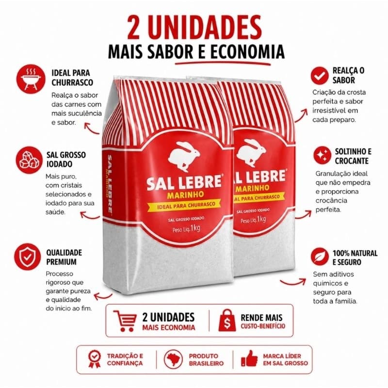 Sal Grosso Lebre para Churrasco 2 unidades de 1kg cada Carnes e Grelhados