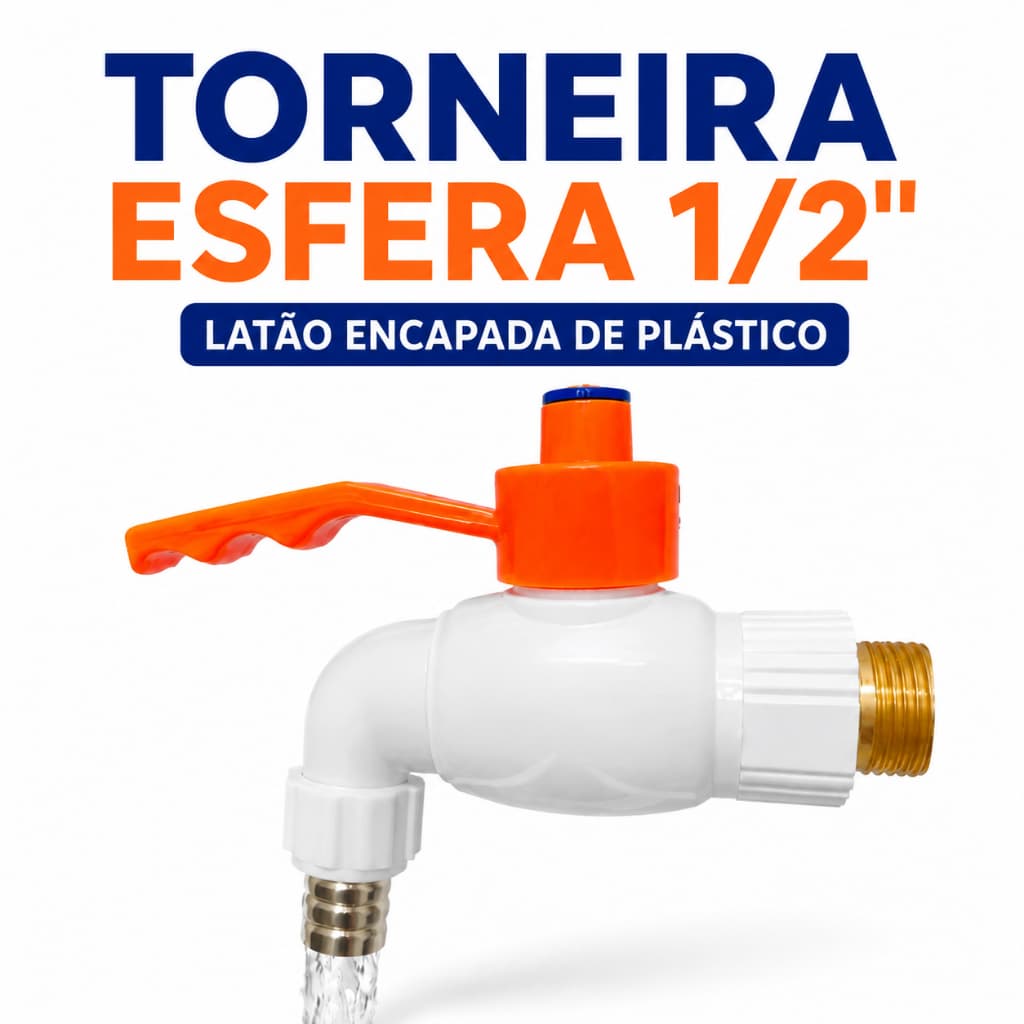 Torneira Esfera 1/2 em Latão Encapado de Plástico - Jardim e Lavanderia