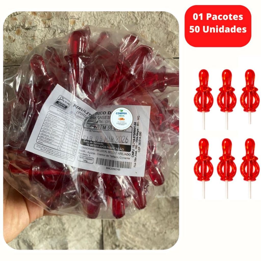 Pirulito Chupeta Artesanal kit 50 Unidades Pacote com 700 g