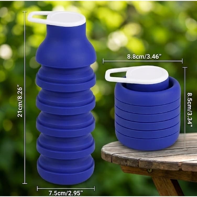 Garrafas de água dobráveis, garrafa de água reutilizável com fivela, garrafa portátil de silicone à prova de vazamento