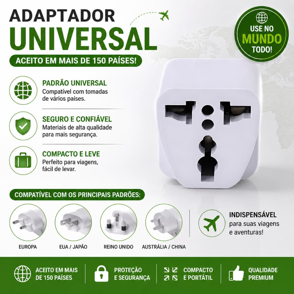 1, 2 ou 3 Adaptador P/ Tomada Beijamin Universal Internacional Padrão Europeu Para Brasil 110V/220V