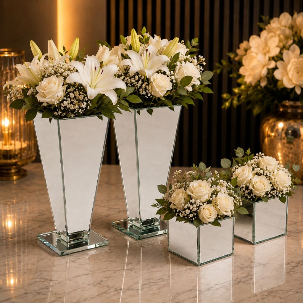 Vaso de Vidro Espelhado Para Arranjo Artificial Enfeite Decoração 15,5cm e 7,5cm Quadrado TRAPÉZIO