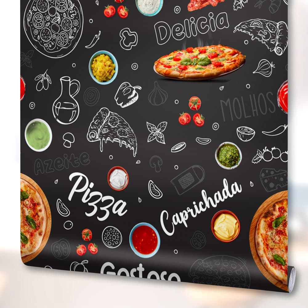 Papel De Parede Pizza Retrô Autocolante Lavável Cozinha Pizzaria Lanchonete Premium