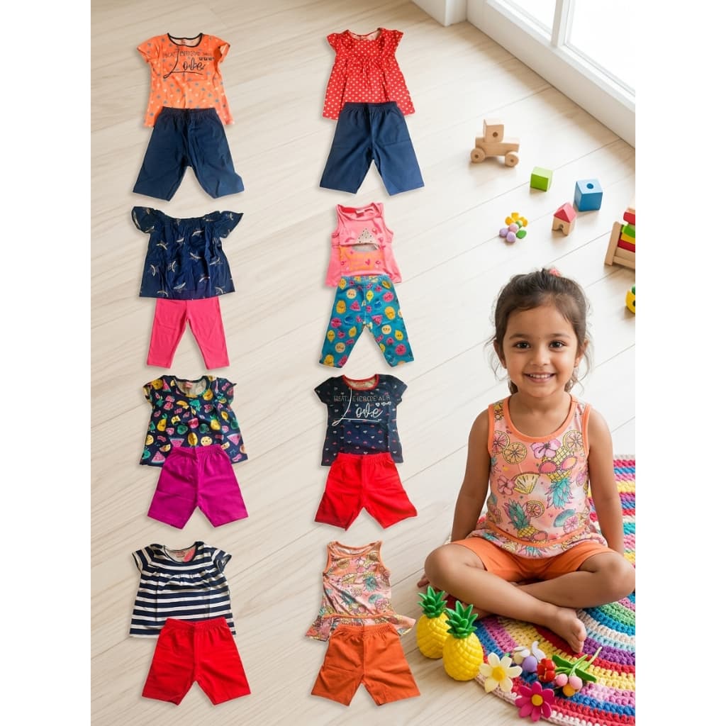 Conjunto De Criança Verão Bermuda + Blusa Menina Duduka Manga Curta