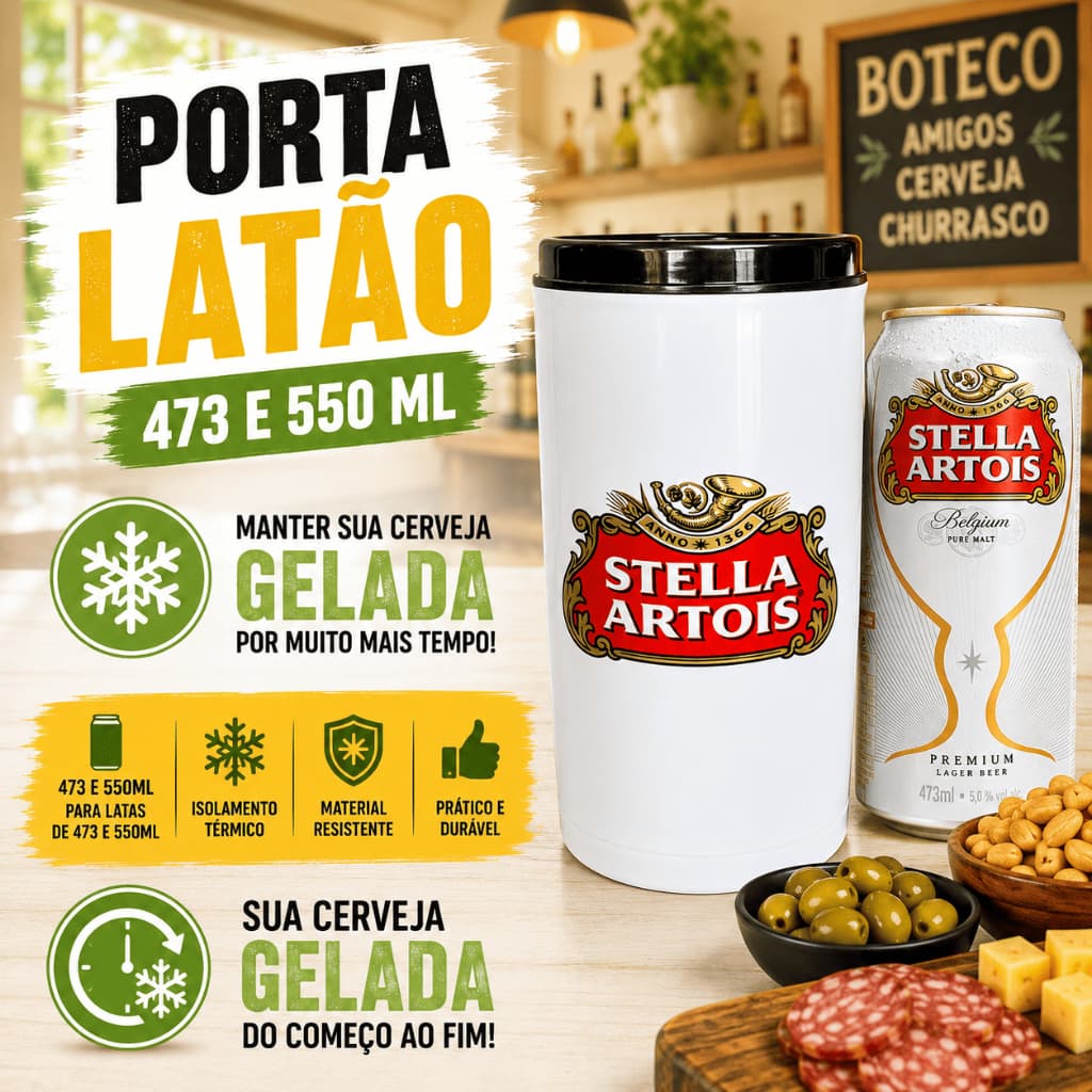 Porta Latão 473ml Suporte Cerveja Lata Térmico Stella Artois