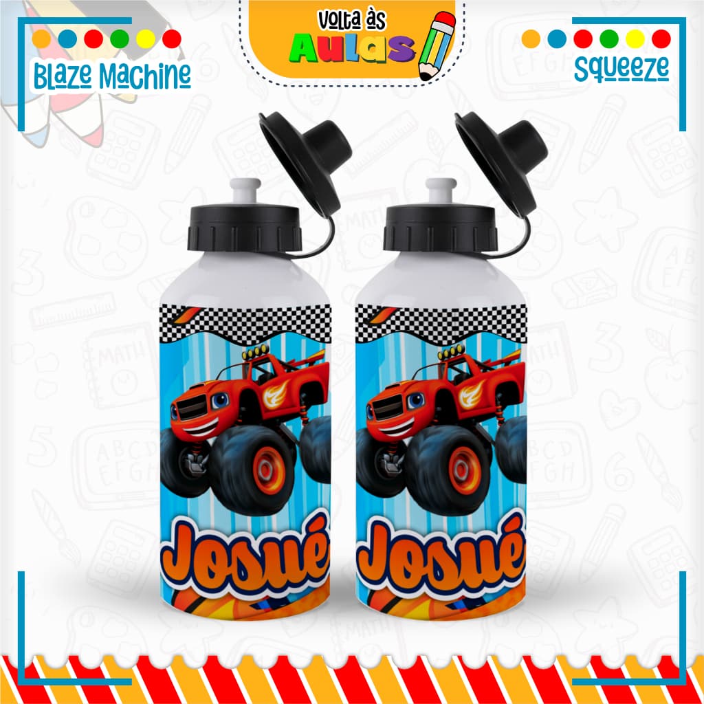 BLAZE MACHINE | Garrafa infantil personalizada com nome 400 ml | garrafinha de água presente escolar