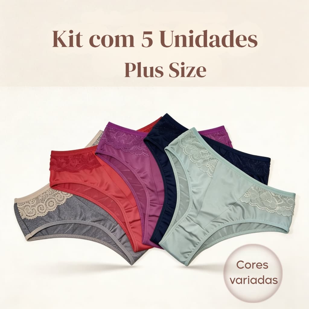 Kit Calcinha Plus Size Confortável Calça Dilene 48 50 52 Rendada Feminina Adulto Calcinha Cintura Alta