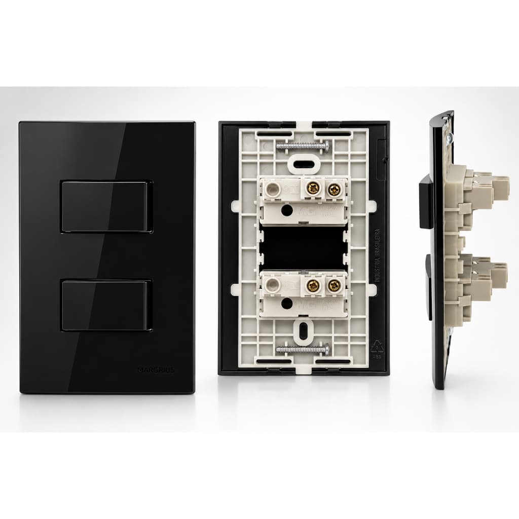 Conjunto 2 Interruptores Simples Separados 10a 250v Ebony sleek margirius