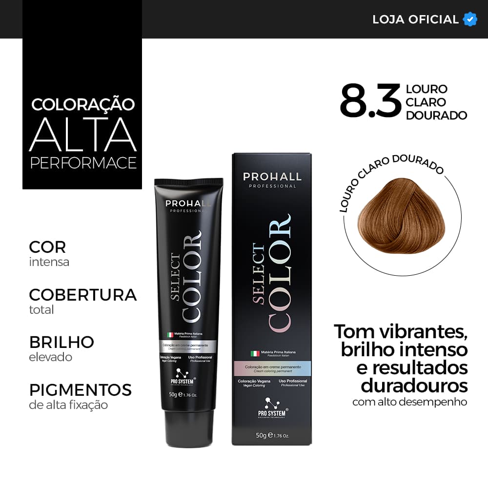 Coloração Profissional 8.3 Cabelo Louro Claro Tinta Capilar Premium Prohall