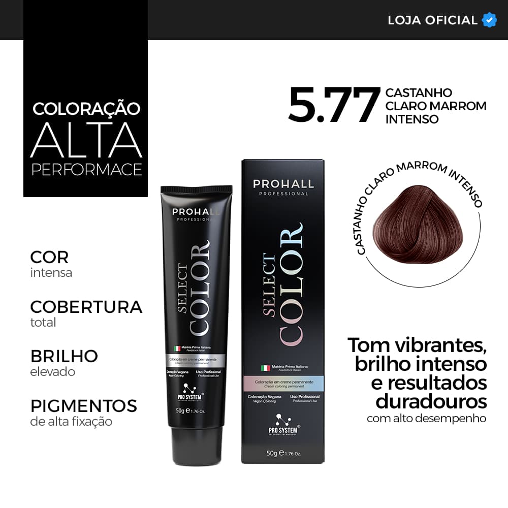 Coloração Profissional 5.77 Cabelo Castanho Tinta Capilar Premium Prohall