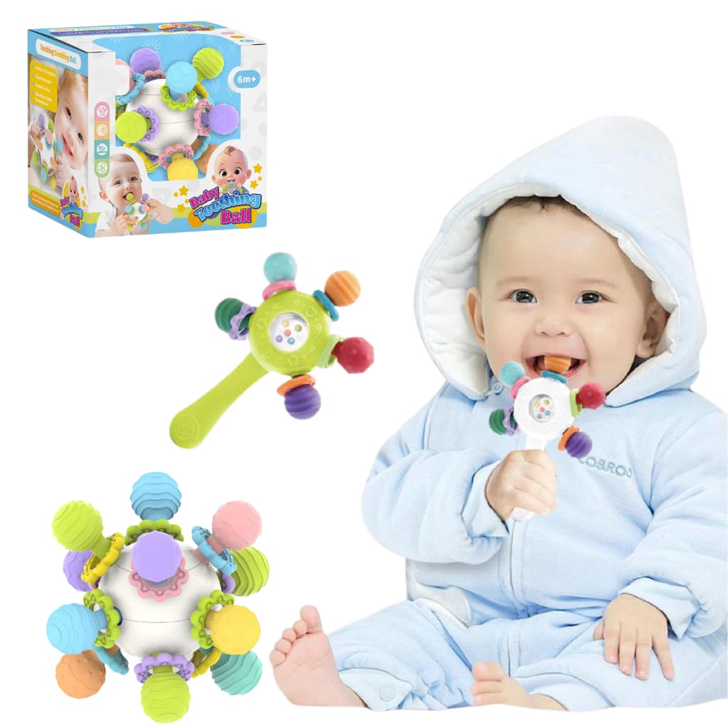 Kit Brinquedos Bebe Chocalho Mordedor Silicone Macio Bola Colorida Para Meninas Meninos